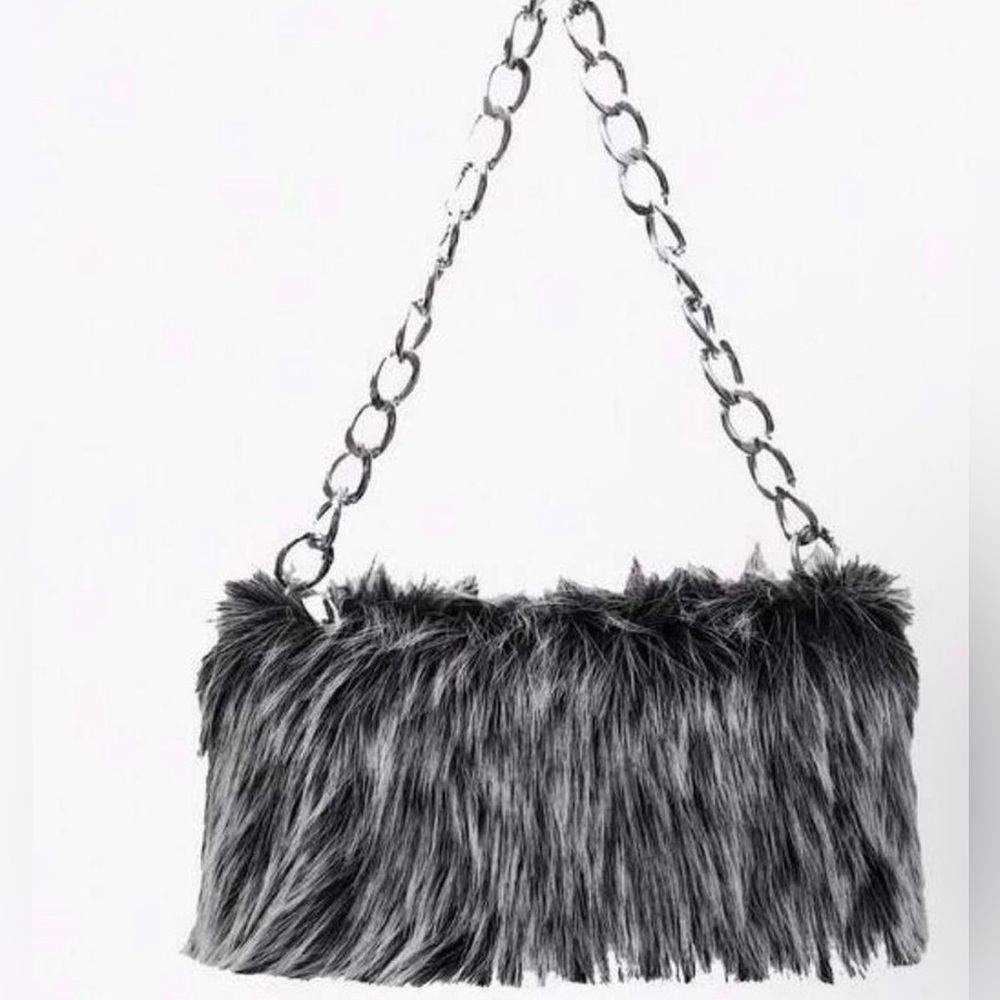 Chic Faux Fur Shoulder Bag - Gray